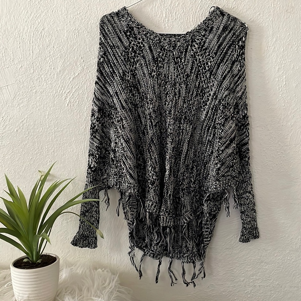 Love on a Hanger black and white knitted Bat Wing Pullover / Poncho / Sweater.